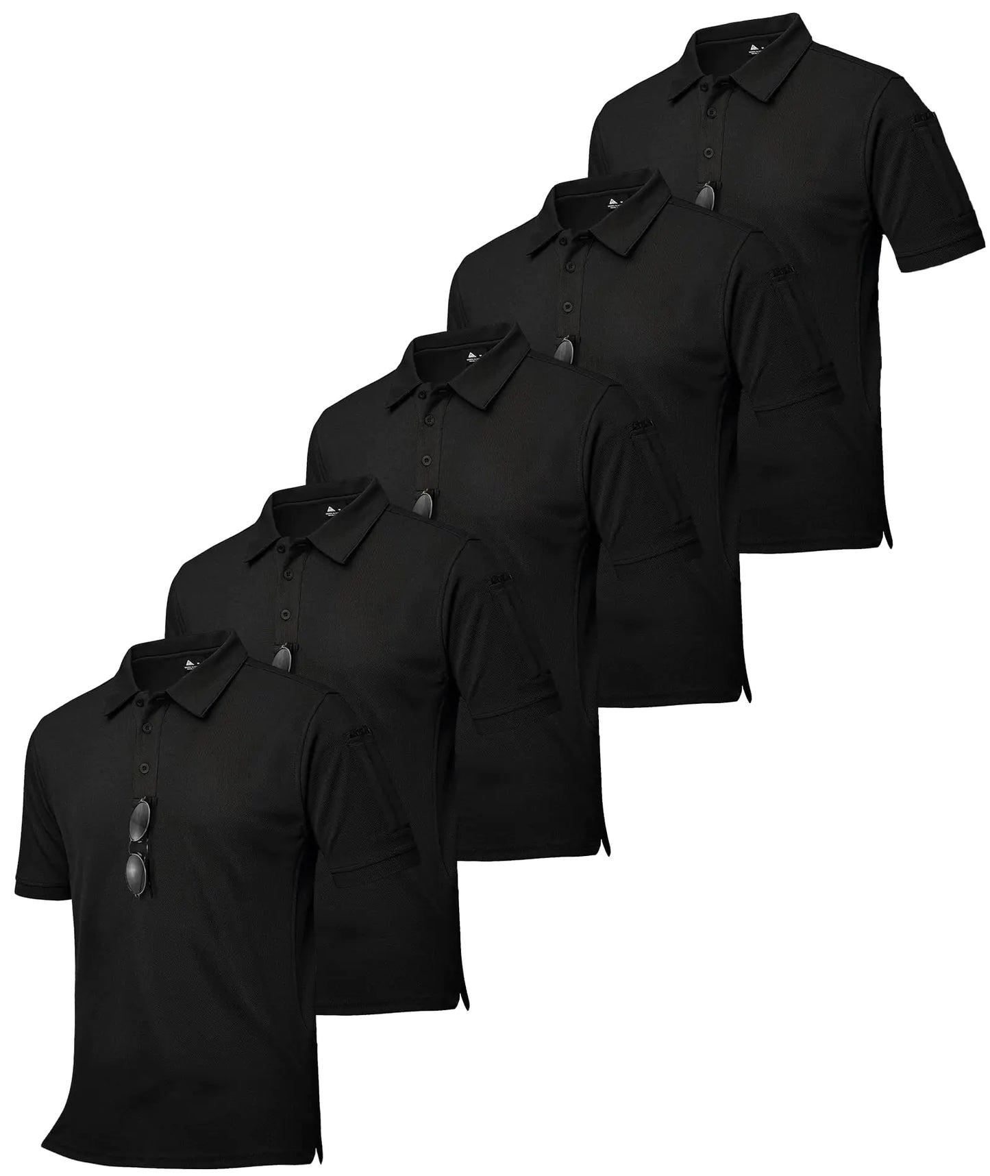 AlphyGolf 5 Pack Tactical Polo Shirts for Men Golf Shirt Short Sleeve Athletic Performance Moisture Wicking Work Outdoor Tshirts Black M