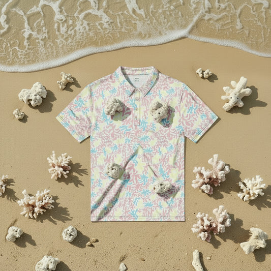 Men’s Slim Fit Golf Polo – Powder Coral Pattern, Breathable Athletic Shirt