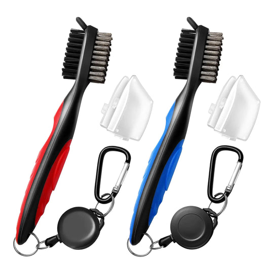 AlphyGolf 2 Pack Professional Golf Brush Golf Brush and Groove Cleaner with Retractable Zip-line & Carabiner Golf Club Cleaner for Golf Clubs Golf Brush for Golf Bag Golf Accessories for Men Golfer
